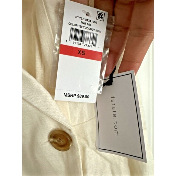 1.STATE Women's Double-Breasted Sleeveless Romper Blazer Look Ivory Beige XS - Picture 10 of 11